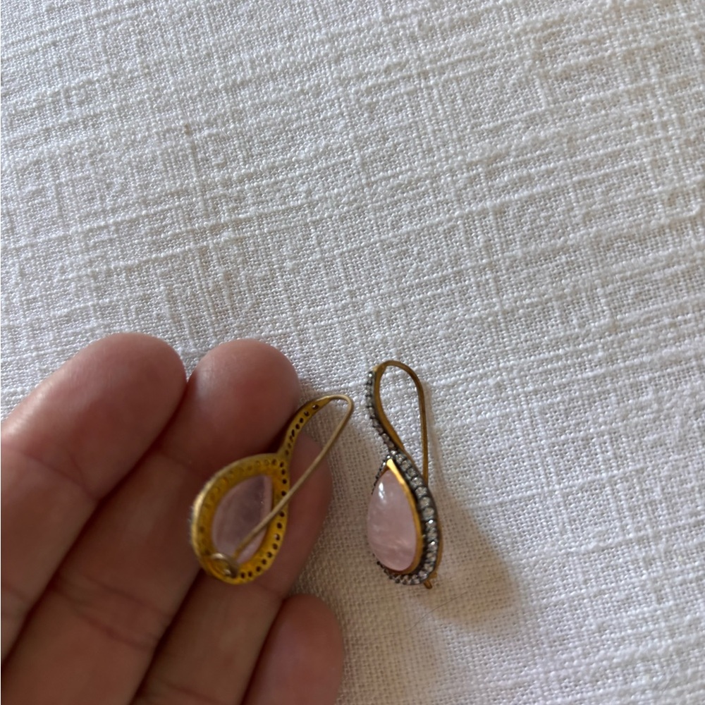 Arhaus Elegant 18k Gold plated over stainless 925 silver rose quartz Earrings - Picture 2 of 2